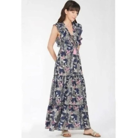 America & Beyond Tropical "Maui Nights Tiered Maxi Dress - Picture 7 of 10